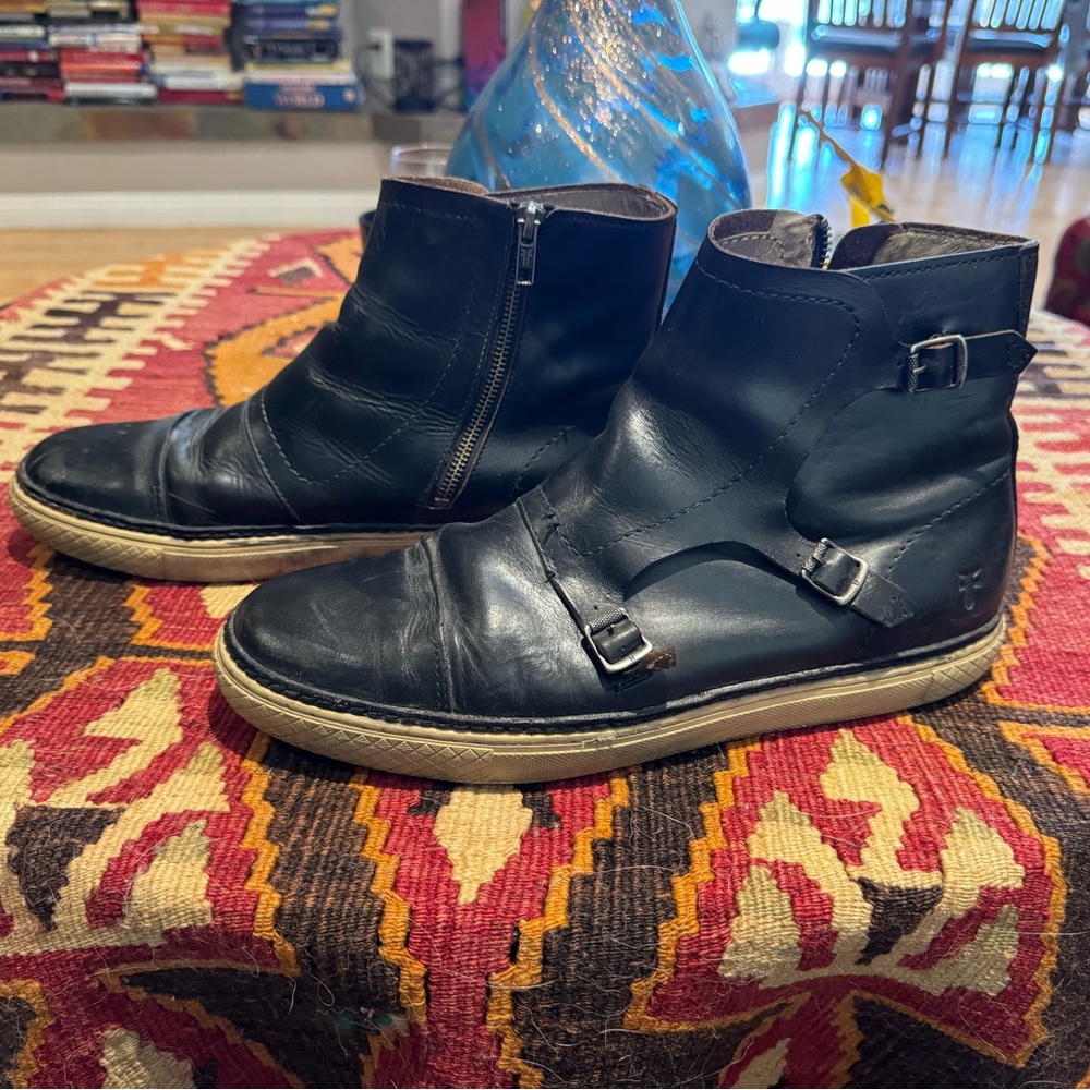Frye Men’s Size 11.5 Triple Monk Strap Black Sneakers